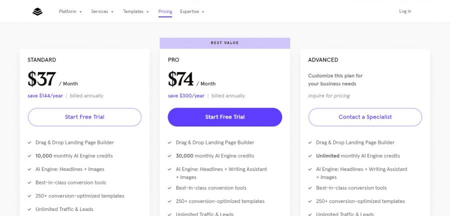Leadpages Pricing Screenshot