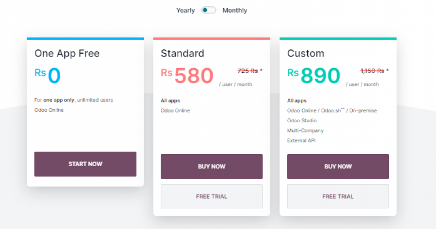 Odoo Website builder Pricing Screenshot