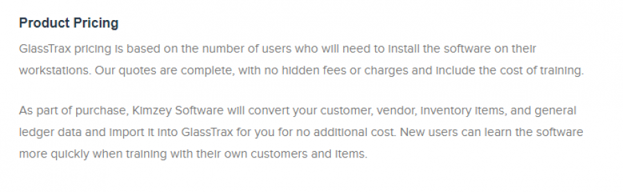 GlassTrax Pricing Screenshot